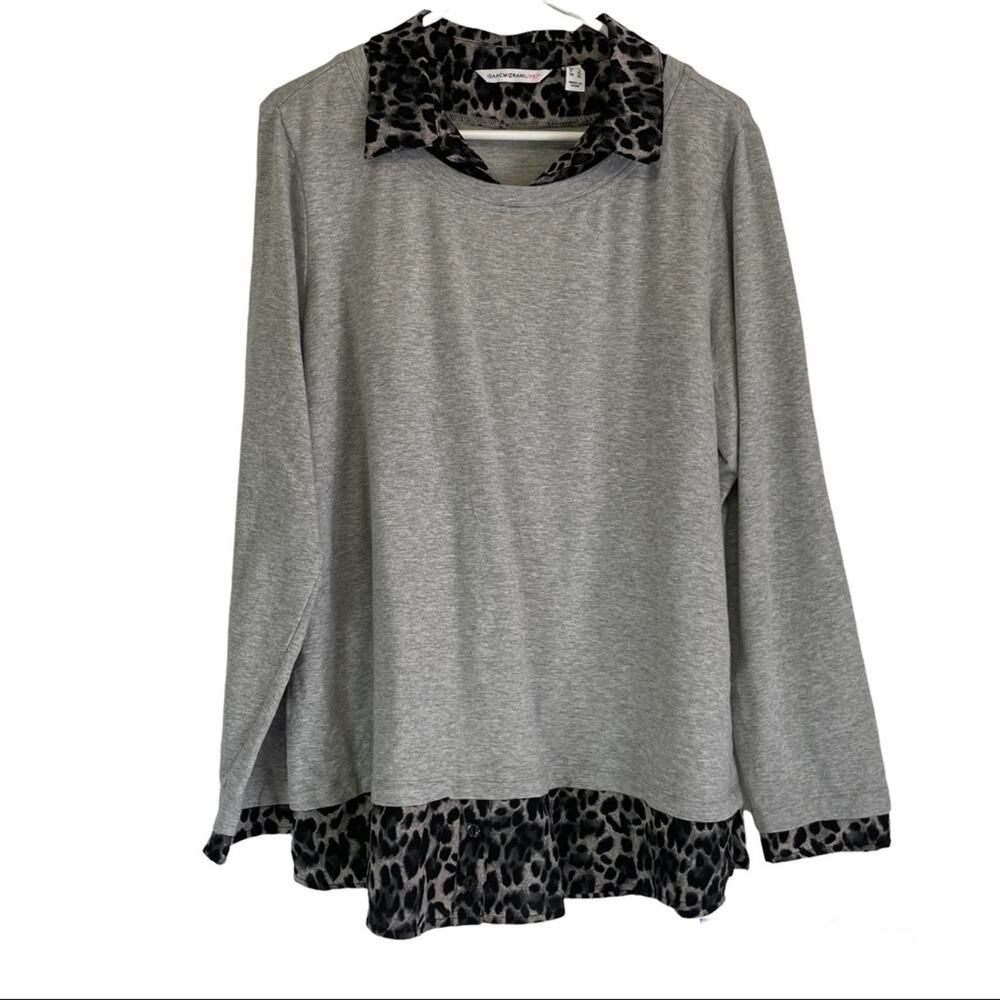 Isaac Mizrahi Live French Terry Leopard Layered Top - Heather